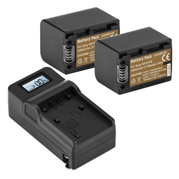 2x NP-FV70 7.4V 12.95Wh Batteries, Bundle w/Green Extreme Compact Smart Charger, Green Extreme Charger Plate