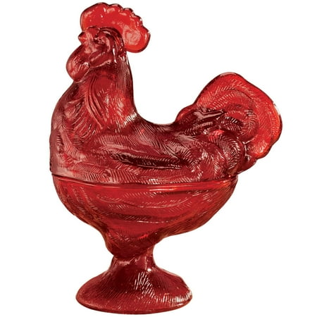 Glass Red Rooster - Red Depression Style Glass Rooster Candy Dish