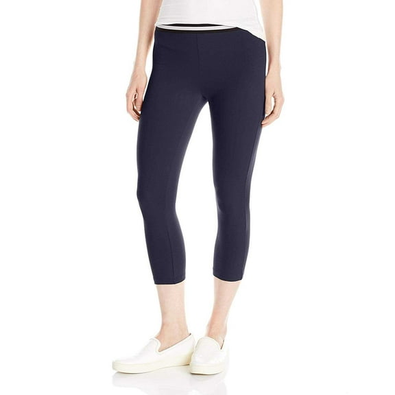 HUE Women’s Striped Waistband Cotton Capri Ponte Leggings, Navy, XS