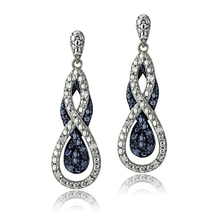 Blue Diamond Dangle Earrings - 1/4 Ct Blue & White Diamond Intertwining Infinity Dangle Earrings