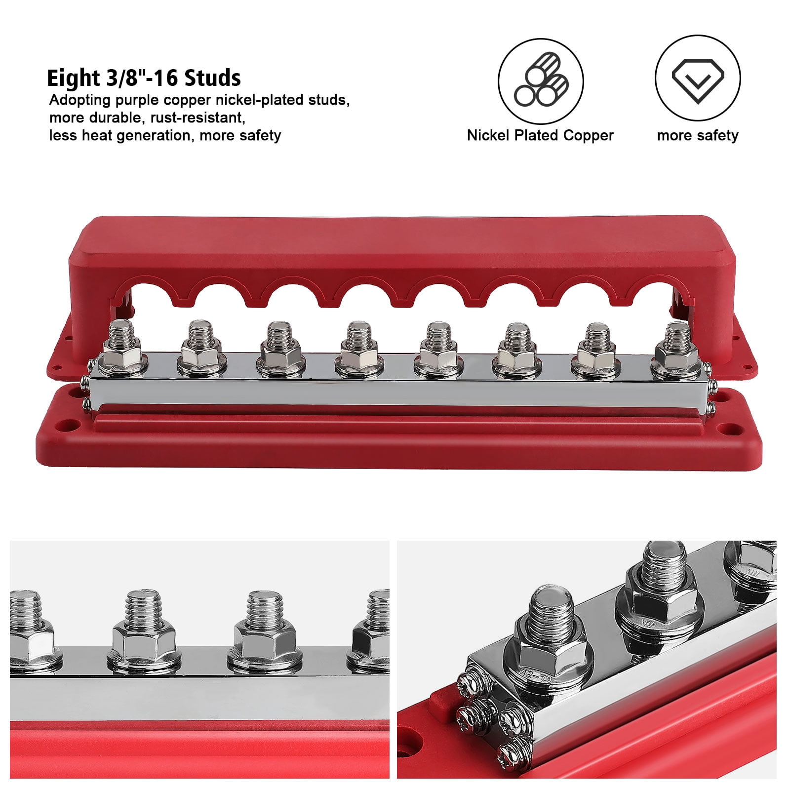 Marine Bus 48V with 3/8” Post Bus with Cover 600A Power Distribution Terminals Block for Car