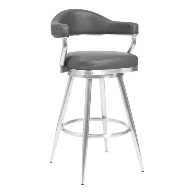 Armen Living Justin 30" Modern Metal Swivel Bar Stool in Gray/Silver