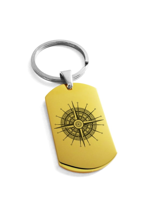 Stainless Steel Nautical Needle Dial Compass Engraved Dog Tag Keychain Keyring