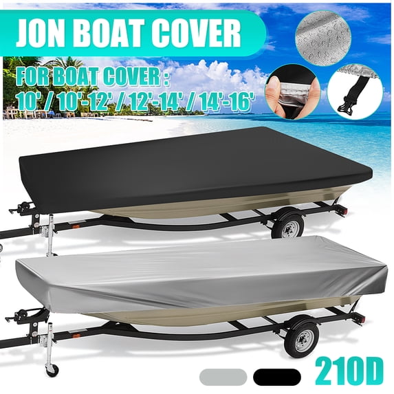 Boat Cover Heavy Duty Trailerable Replacement for Jon Boat Beam Width Up to 72 inch and for Jon Boat Covers 16 Foot Waterproof Black/Gray