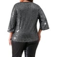 thumbnail image 4 of Agnes Orinda Women's Plus Size Tops Glitter 3/4 Slit Sleeve Crew Neck Shimmer Sparkle Sequin Party Blouse Tops 2025 4X Black, 4 of 7