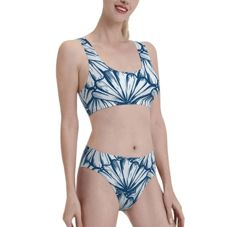 Picia Blue Shells Women s High Waisted Bikini Scoop Neck Swimsuit Two Pieces Bathing Suit-X-Large