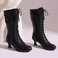 thumbnail image 6 of Mepaouo Women's Knee High Victorian Boots Round Toe Wide Calf Lace Up Witch Knight Boots(Black,6), 6 of 8