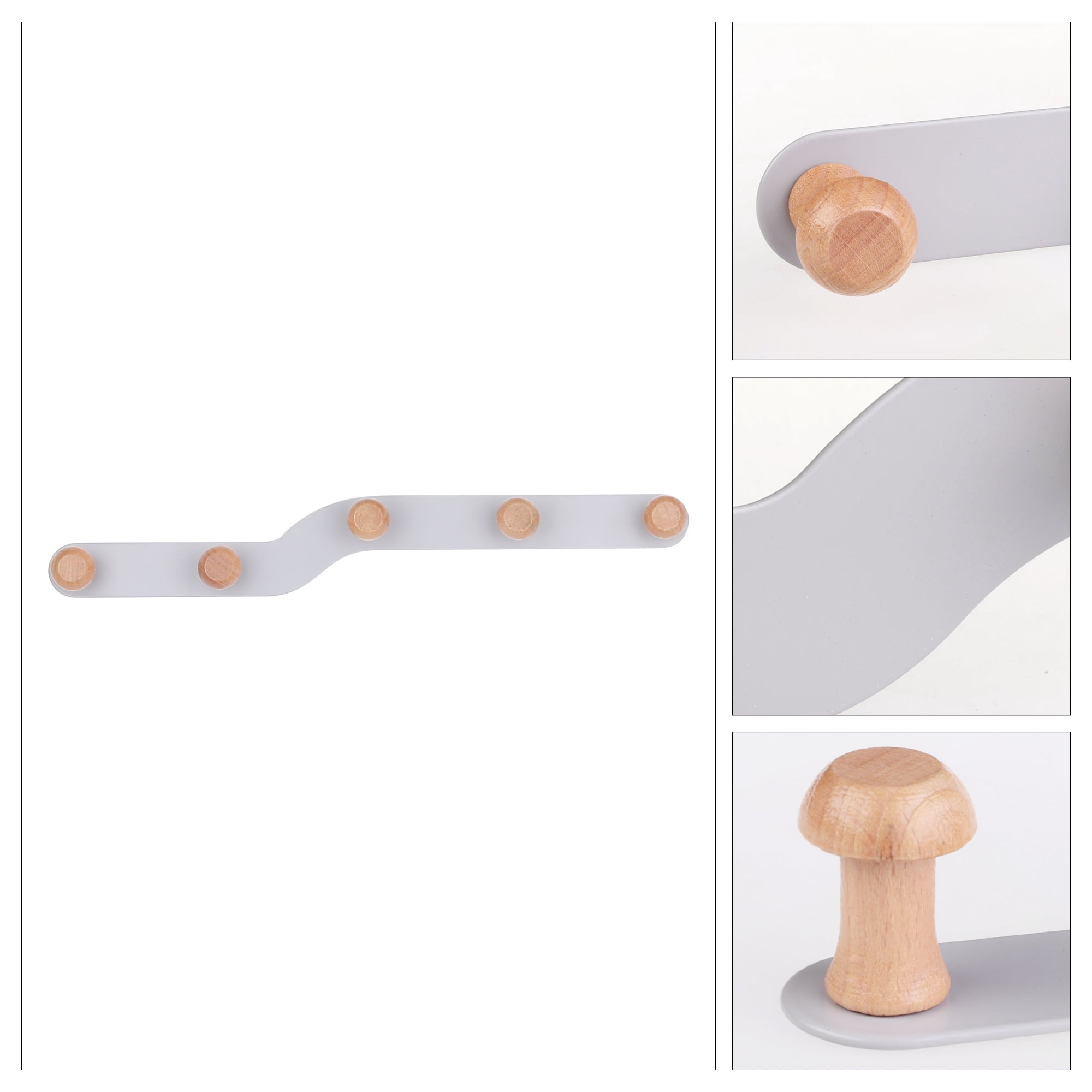 Unique Bargains Coat Rack Wall Mount Metal Wood Coat Hook for Hanging with 5 Hooks Gray