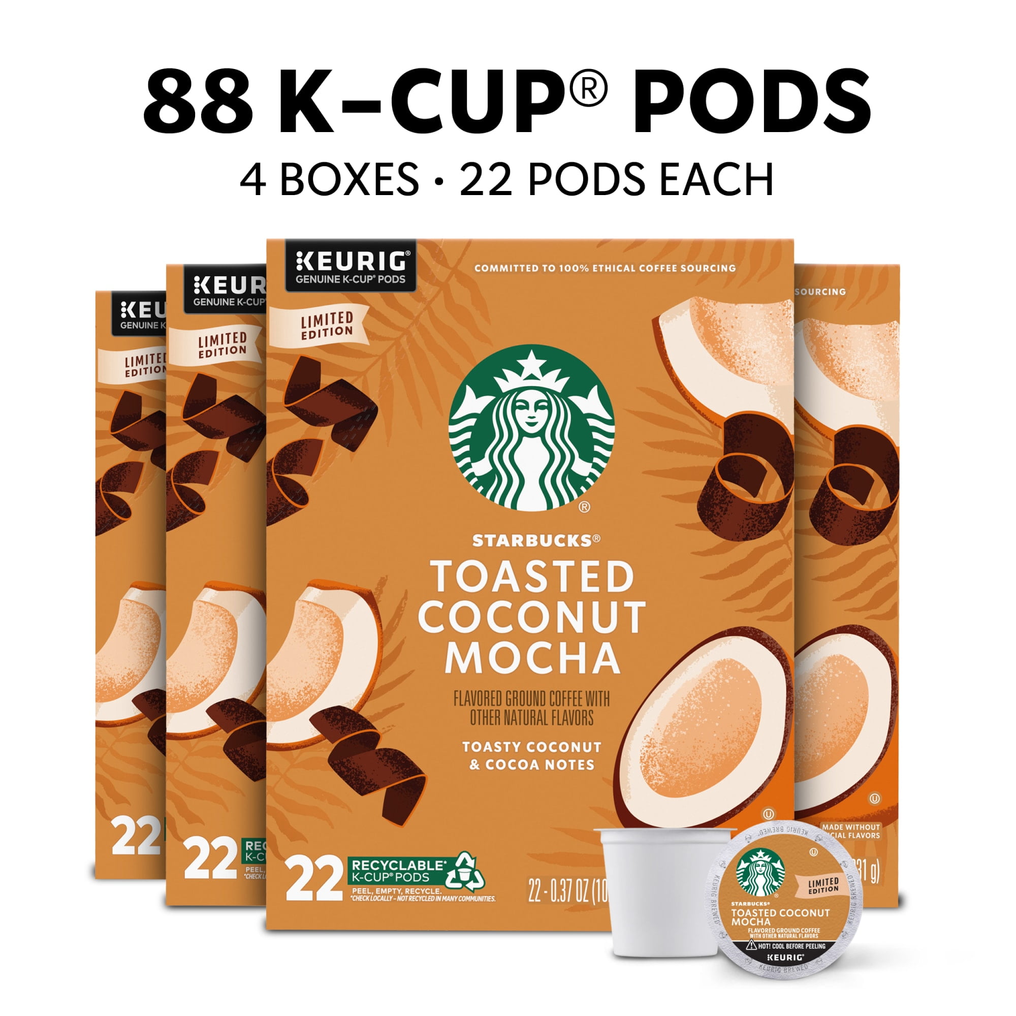 Starbucks Toasted Coconut Mocha Flavored K-Cup Coffee Pods, 100% Arabica, 88 Count