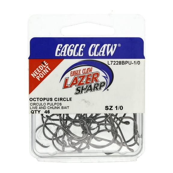 Lazer Sharp L7228BPUH1/0 Octopus Circle Hook, Black, Size 1/0, 46 Pack