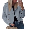 thumbnail image 4 of Double Breasted Women Solid Color Lapel Trench Coat Cropped Jacket, 4 of 6
