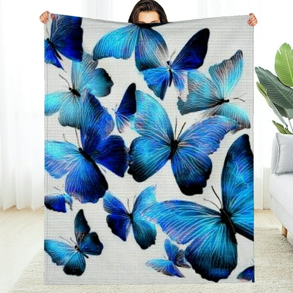 Creowell Fuzzy Fluffy Soft Cozy Blanket Blue Butterflies Reversible 30*40in