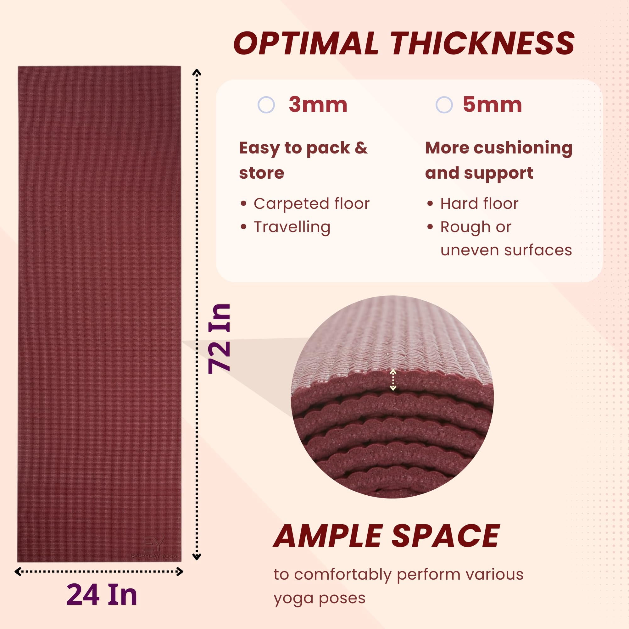 Everyday Yoga Lightweight 72-Inch Anti-Microbial Yoga Mat with Sticky Grip, Premium Materials