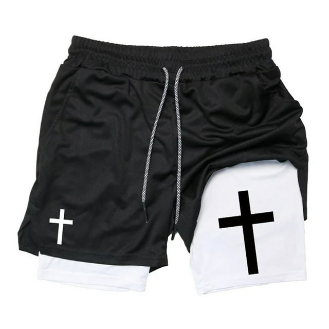 Mens Board Shorts Swimwear Male Board Shorts Outdoor Beach Activities Double Layer Design With Print Short Running Homme White XXL
