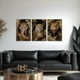 thumbnail image 2 of Hieng Jungle Animal Wall Art 3 Pieces Tiger Lion Leopard Pictures Black and Gold Palm Leaf Canvas Prints Wildlife Paintings African Theme Artwork for Home Decor Unframed, 2 of 6