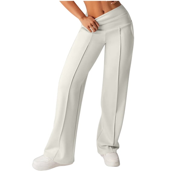biudgviw Womens Flared Yoga Pants with Pockets Stretch High Waisted Workout Leggings Casual Pleated Bell Bottom Dress Pants for Daily Wear