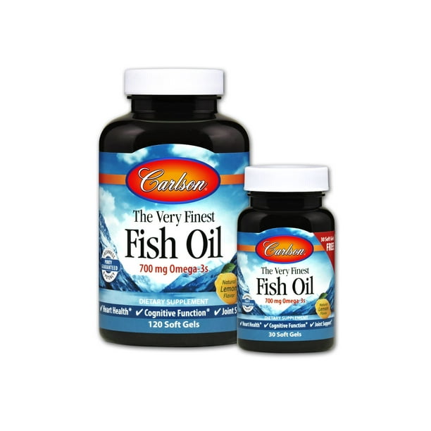 Carlson The Very Finest Fish Oil Softgels, Lemon Flavor, 120 + 30 Ct