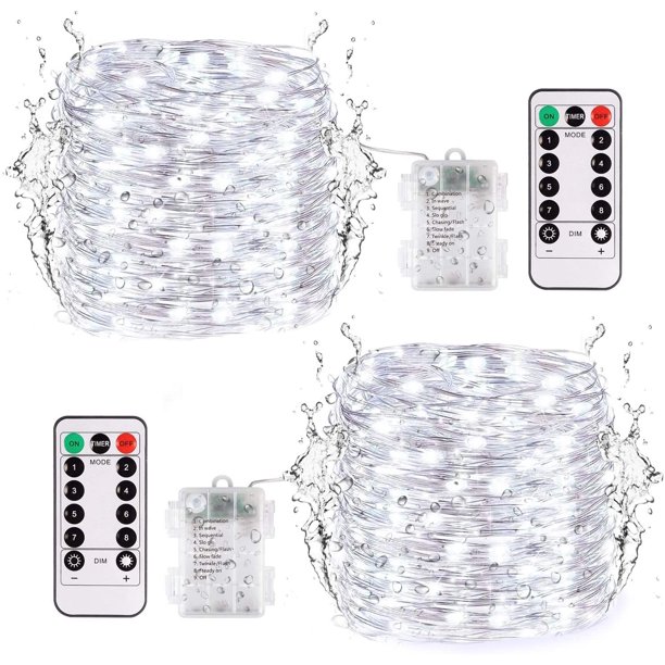 2 Pack Festival String Lights 33ft 100 LED Fairy Lights Battery