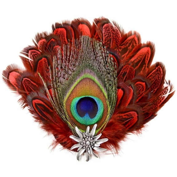 GERM German Metal Hat Pin Deluxe Peacock & Red  Feathers