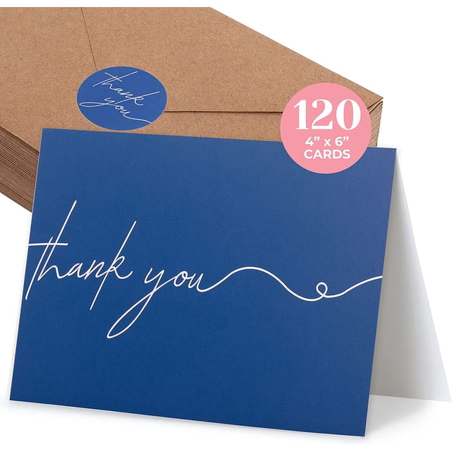 120 Bulk Thank You Cards for a Personal Touch - Blank Thank You Cards With Envelopes & Stickers - Navy Blue Personalized Thank You Notes Set for Any Occasion - Classic, Professional Simple - 4 x 6"
