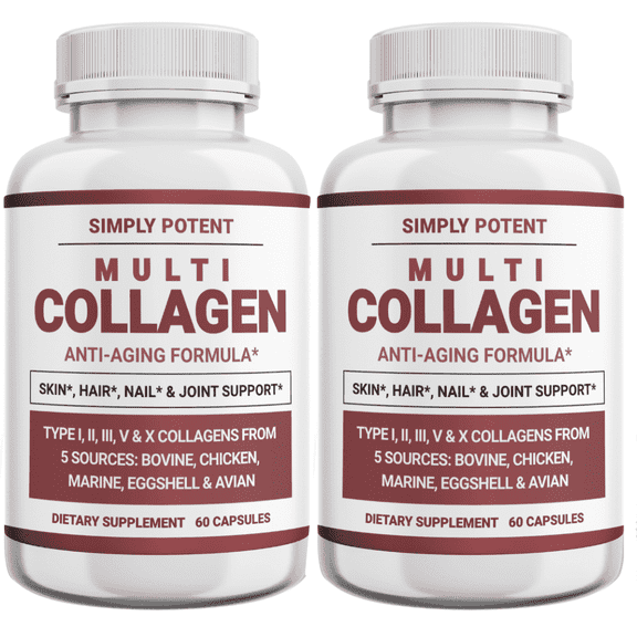 Simply Potents Multi Collagen Peptides Capsules, 60 Type I II III V X Hydrolyzed Collagen, Keto & Paleo, Gluten Free, Pack of 2