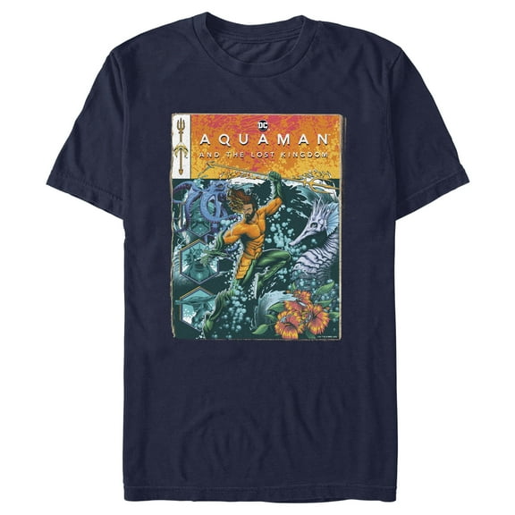 Men's Aquaman and the Lost Kingdom Comic Book Cover  Graphic Tee Navy Blue Large