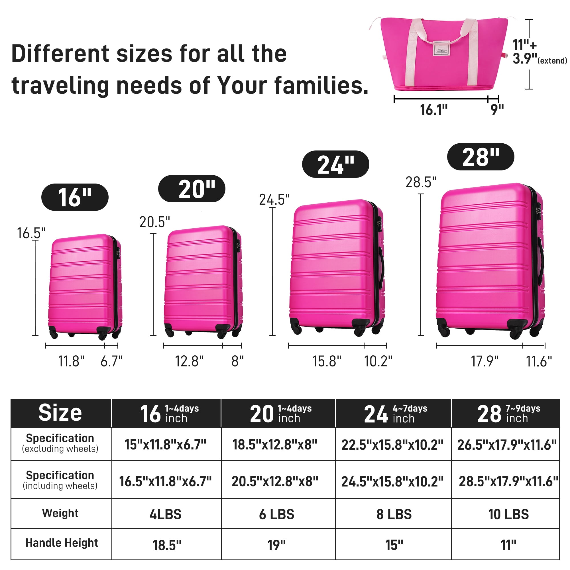 MAYEERTY 13-Piece Luggage Set - Expandable ABS Suitcase with Spinner Wheels & TSA Lock + Travel Bag + 8 Storage Bags, Pink