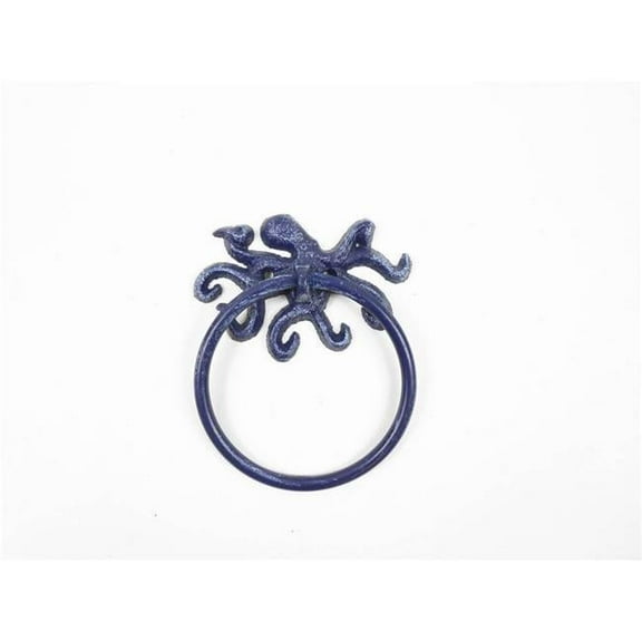 Handcrafted Model Ships K-9050-OCT-Solid-Dark-Blue 6 in. Rustic Cast Iron Octopus Towel Holder, Dark Blue