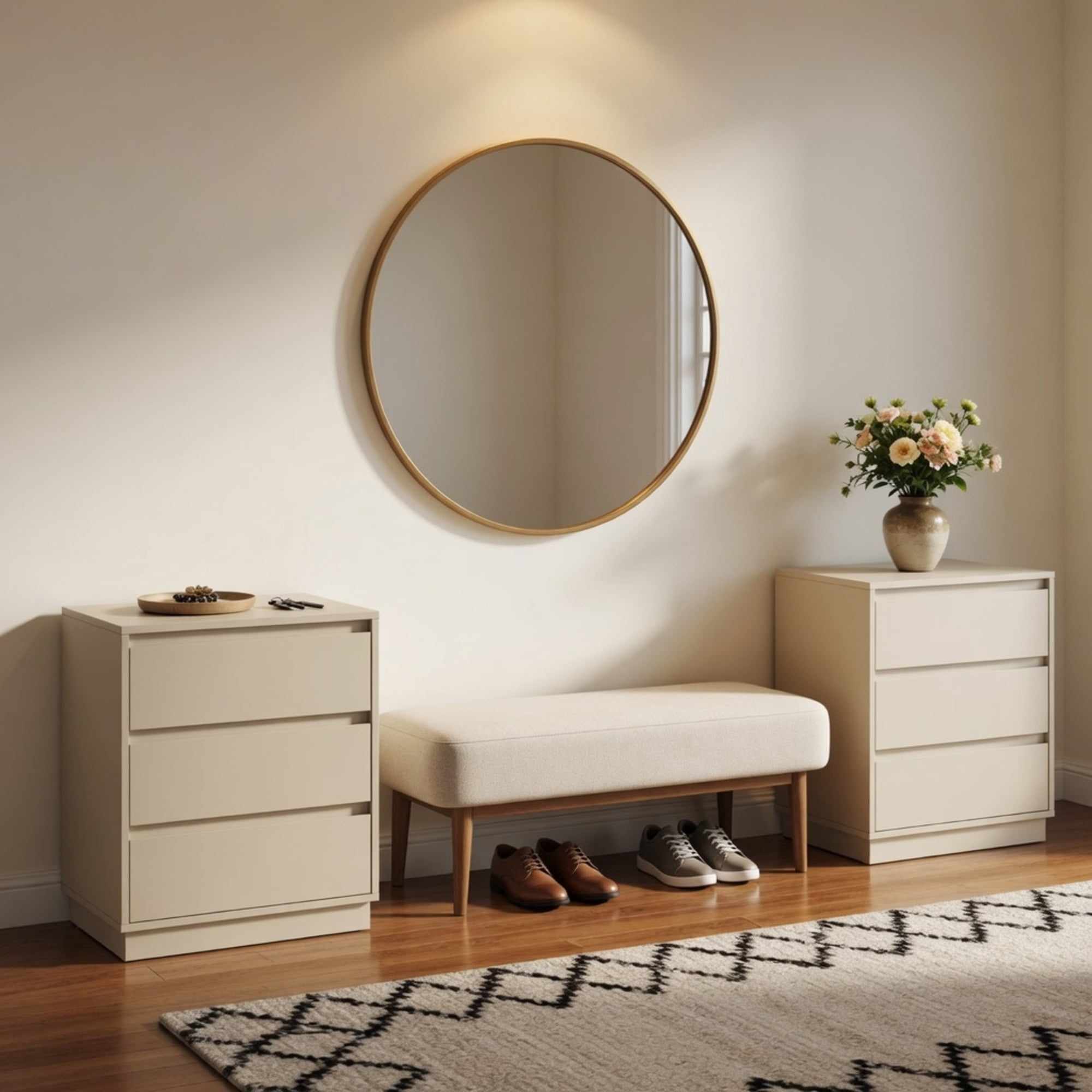 Set of 2, 23.6 Wide Beige Large Morden Wood Nightstand with 3 Drawers