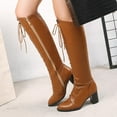 thumbnail image 2 of Knee-High Boots Lace-Up Thick Heel Pointed Toe Solid Color Casual Winter Fashion Footwear for Women, 2 of 7