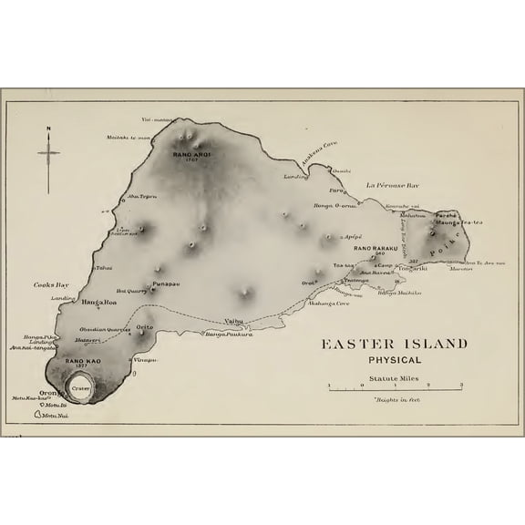 24"x36" Gallery Poster, Easter Island Physical map 1920