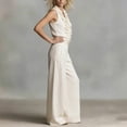 thumbnail image 2 of 2 Piece Linen Outfits for Women Sleeveless Ruffle V Neck Top & Wide Leg Pants Dressy Casual Vacation Sets (S, White), 2 of 6