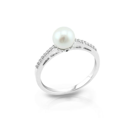 Sterling Silver Freshwater Cultured Pearl & Cubic Zirconia Gemstone Ring