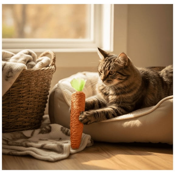 Kitten Teething Toys for Indoor Cats, Cat Chew Toy Natural Sisal Cat Teething Toys Orange Carrot Interactive Cats Kicker Toy Interactive Kitten Kicker for Indoor Kitty Exercise - 1Pc(S/3.35")