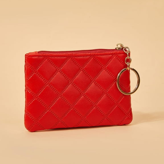 1Pc Leather Coin Purse Keychain Tartan Pattern Red 155mm for Keys Cash Cards Bag Accessories diy