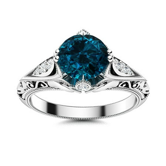 Creative Designer 6MM Round London Blue Topaz 925 Sterling Silver Art Deco Women Ring