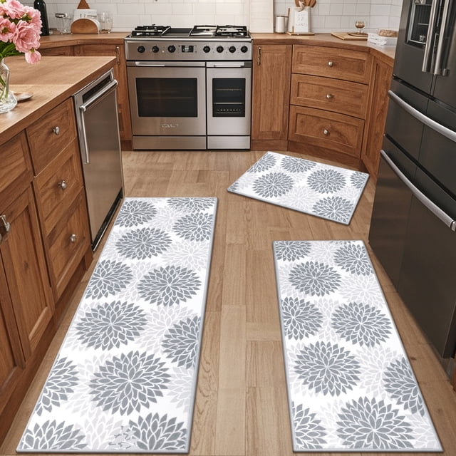MeyJey Juego de Tapetes Antifatiga para Cocina, 2 Piezas, Antideslizante, Impermeable, Cómodo, Piso Acolchado Mats 20"x31.5"+20"x59" Negro