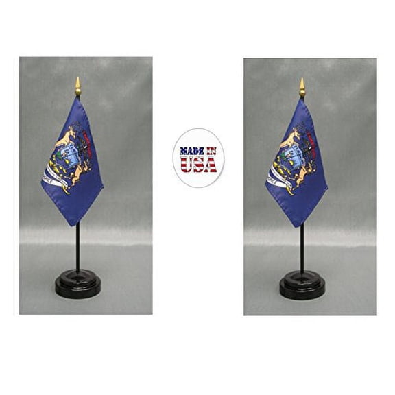 Made in the USA. 2 Michigan 4"x6" Miniature Desk & Table Flags Includes 2 Flag Stands & 2 Michigan State Small Mini Stick Flags