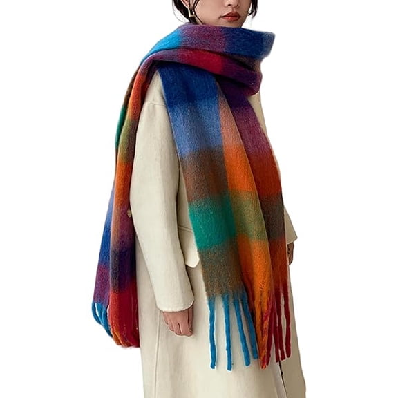 Fu997 Winter Women Warm Scarf Long Shawl Large Scarves Cold Weather Thick Blanket Scarfs Colorful Plaid
