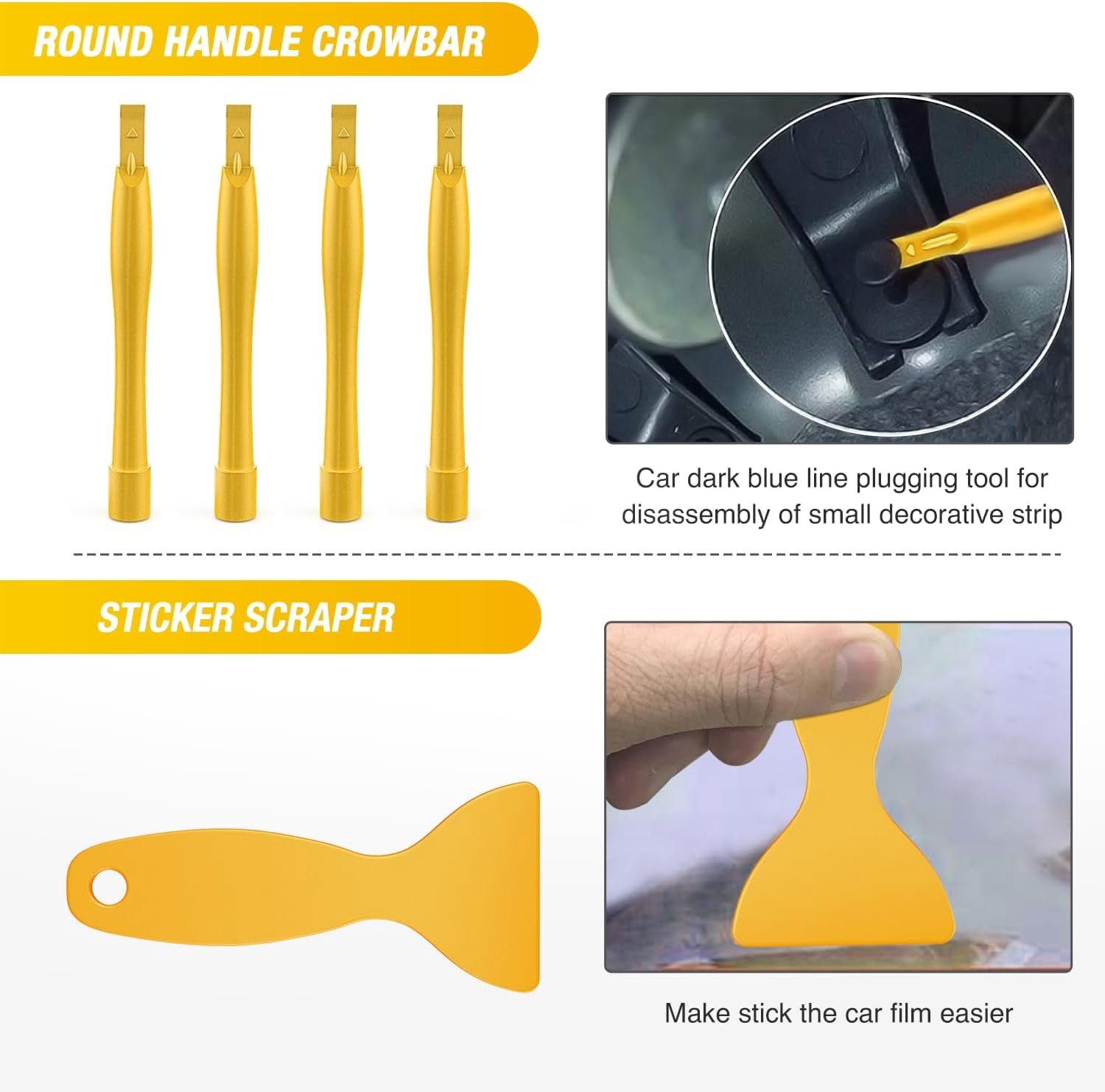 GOOACC 102Pcs Trim Removal Tool, Auto Push Pin Nylon Bumper Retainer Clip Set Fastener Terminal Remover Tool Round Handle Crowbar Kit Car/Radio Panel, Yellow