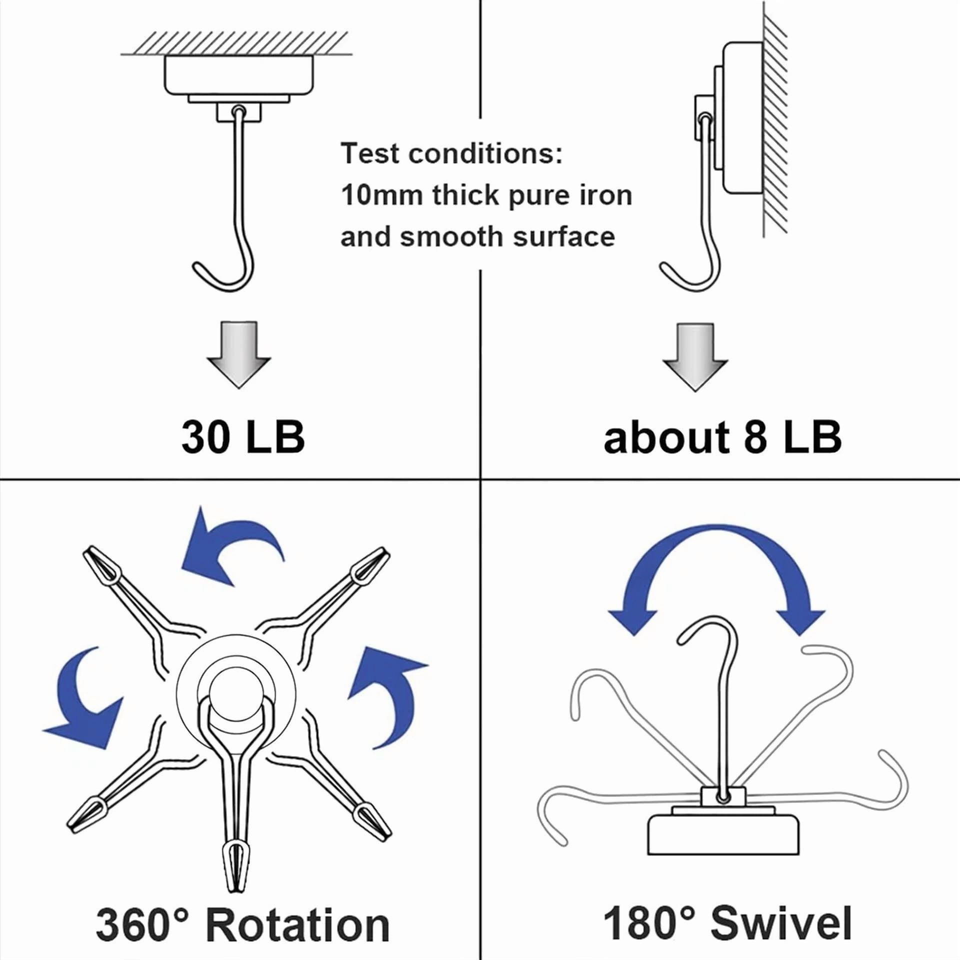 CRESTIN- E Bavite Swivel Swing Magnetic Hook New Upgraded, 30Lb(6Pack) Refrigerator Magne