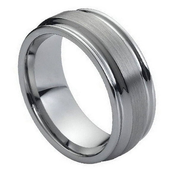 8mm Tungsten Carbide Brushed Center with Cuts & beveled edge Wedding Band Ring For Men or Ladies