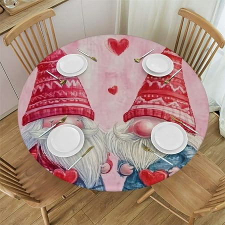 

Sheronv Gnomes Hearts Round Tablecloth Stain-Resistant Washable 100% Polyester Waterproof for Home Kitchen Outdoor Decoration 46 -50