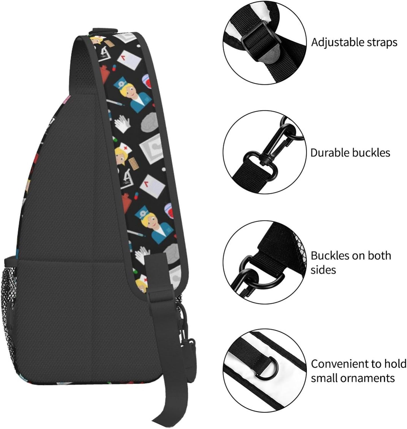 Nurse Medical Theme Sling Bag Crossbody Hiking Travel Chest Bags Backpack Shoulder Daypack for Women Men