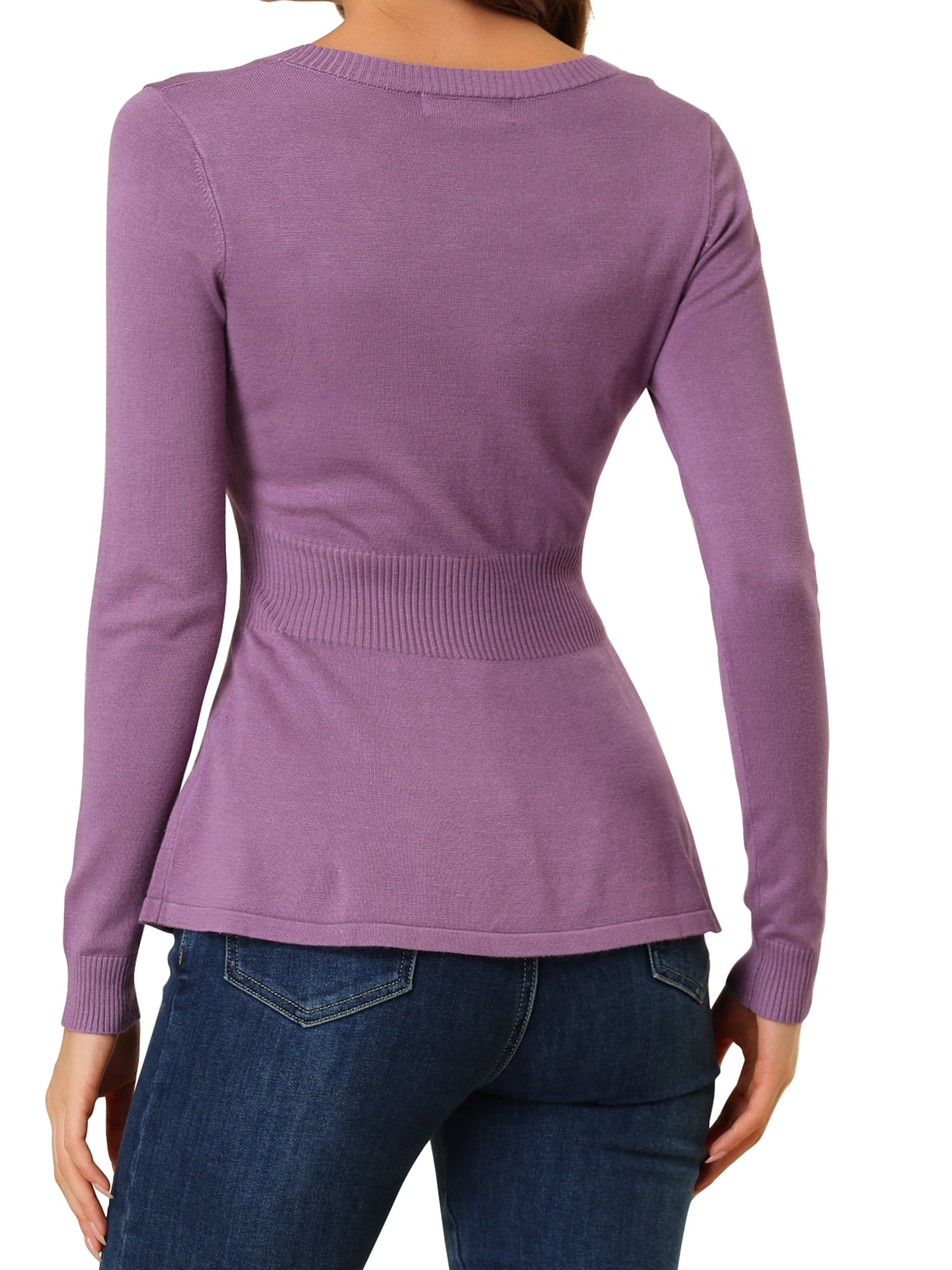 DARING DIVA Women's Peplum Top Smocked Long Sleeve Knit Sweater S Purple