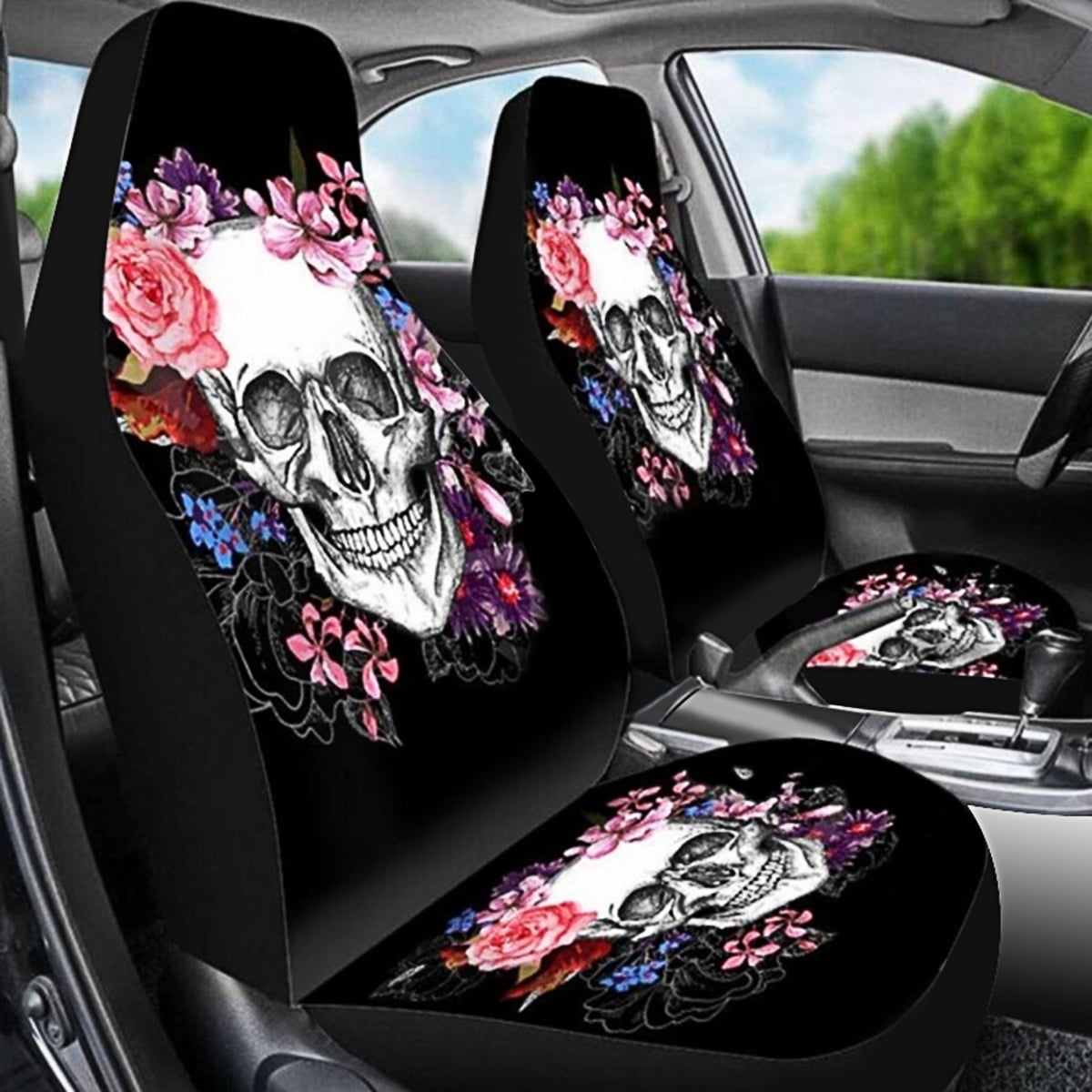 Car Seat Protector Covers Gra-Te-Ful Dead Skull Front Car Seats Cover Cushion Only Universal Fit for Cars Truck SUV Van 