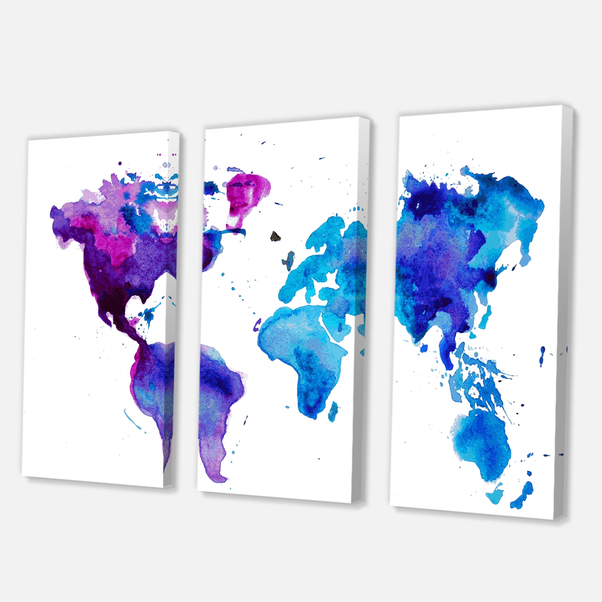 Designart ' Blue and Purple Map Of The World ' Modern Canvas Wall Art Print