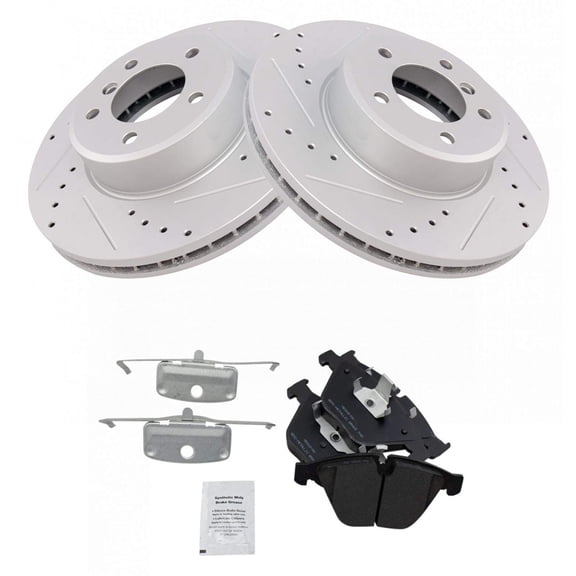TRQ Performance Drilled Slotted Rotor & Posi Metallic Pad Front Kit Fits Select BMW