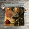 thumbnail image 2 of Ambesonne Beach Quilted Coverlet 3 Pcs, Havana Seashore Sunny, Queen Size, Dark Green Pale Brown, 2 of 2