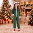 thumbnail image 4 of CUZIBR Kids Girl Bear Ear Onesie Fuzzy Hooded Jumpsuit Pajamas Zip-Up Long Sleeve Cozy Loungewear,Dark Green,6-7 Years, 4 of 5